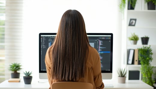 If we just show someone female speaking in front of their computer and dont show whats on the screen as if they are leading a webinar Show it from the back so you dont see her face-1
