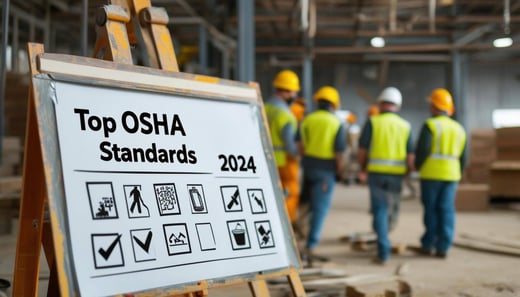 The image depicts a wellorganized construction site focused on workplace safety and compliance with OSHA standards-1