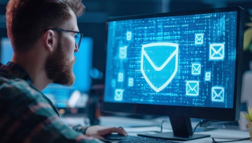 a guy looking at a computer screen with his email open
